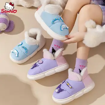 Sanrio Детски ежедневни обувки Kawaii Hello Kitty Kuromi Cinnamoroll момичета памук сняг ботуши аниме зимни памучни обувки маратонки
