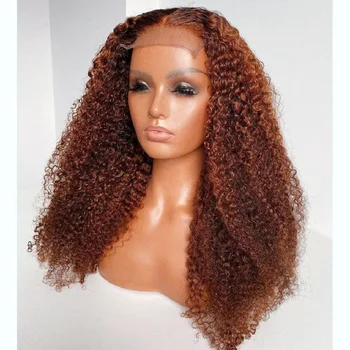 Soft Glueless 180Density 26inch Long Kinky Curly Preplucked Blond Lace Front Wig For African Women Babyhair Heat Resistant Daily