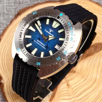 Tandorio 42mm 316L стомана водолаз самонавиващ се часовник мъже nh35 движение тъмно синьо циферблат зелен светлинен вафлена лента сапфир кристал