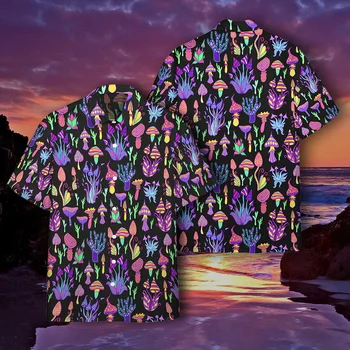 Trippy Shrooms Hippie 3D All Over Printed Fashion Men's Hawaiian Shirt Summer Unisex Casual Beach Short sleeve Shirts CSH16