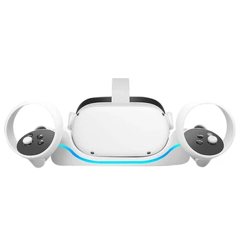 VR стойка за Oculus Quest 2 Зарядна станция за стенен монтаж Зарядно устройство Док станция за бързо зареждане с дишащи светлини