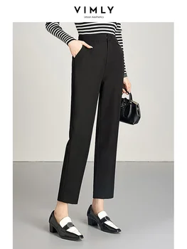 Vimly Wrinkle-Resistant Work Ankle Black Pant Дамски панталони с висока талия 2023 Есенни еластични панталони с талия M2857
