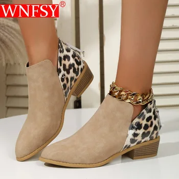 Wnfsy жени топли обувки високо качество против хлъзгане мода дамски ботуши леопард печат ботуши жени посочи пръсти голям размер голи ботуши