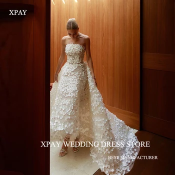 XPAY Линия Пълна дантела сватбени рокли с подвижен влак без презрамки 2024 Нова булчинска рокля Vestido de noiva по поръчка
