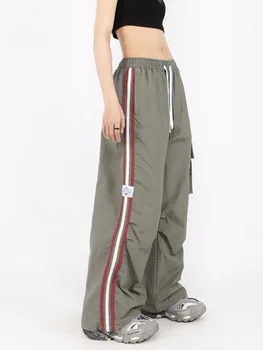 Y2K Жени Улично облекло Techwear Реколта Cargo Корейски извънгабаритни парашутни панталони Мъже Sweatpants Широк крак Джогъри Панталони Дрехи