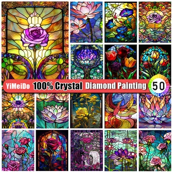 YiMeiDo 100% кристал диамант живопис цветя кристал кръстат бод пълен кръг DIY диамант бродерия Lotus 5d мозайка картина