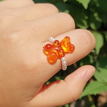 ZX сладък прозрачен желирана мечка пръстени за жени реколта ръчно изработени симулирани перлени мъниста пръстени сватбени бижута подаръци INSWholesale