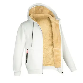 Zipper Hoodie Зимно яке с качулка Ветроупорен сгъстяване топло палто с цип затваряне руно подплата за мъжки зимни дрехи