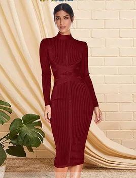 slim-fit рокля всички мач модни рокли нов дълъг ръкав гореща продажба xshape експлозивна рокля червена рокля луксозни жени 2023