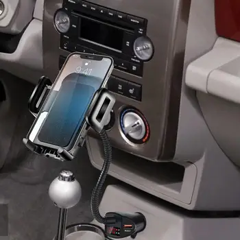 Автомобилна универсална стойка за телефон с двоен QC3.0 USB зарядно за кола Запалка захранващ адаптер 360 градуса регулируема скоба
