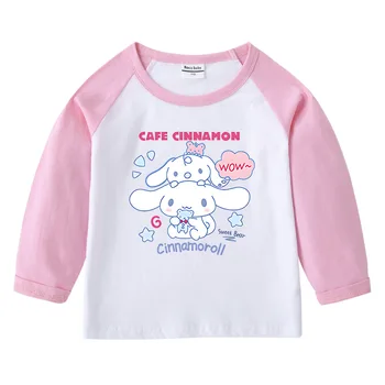 Аниме Kawaii Sanrio Cinnamoroll дълъг ръкав суитчър нов пролет есен сладък деца кръг врата дъно риза момчета момиче облекло