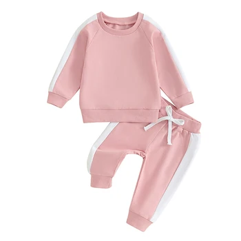 Бебе момичета 2-парче облекло, контрастен цвят дълъг ръкав екипажа врата суитчър с ластик Sweatpants есенни дрехи