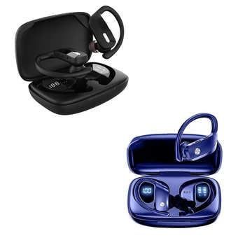 Безжични слушалки Стерео слушалки Bluetooth 5.0 Водоустойчиви спортни слушалки, подходящи за тренировка-синьо