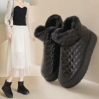 Ботуши Австралия кожа дамски обувки сабо платформа кръг пръсти ботуши-жени зимни обувки плосък петата сняг средата теле 2023 Mid-Cal
