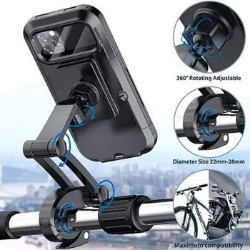 Водоустойчив велосипеден държач за мобилен телефон Поддръжка на универсален мотоциклет GPS 360 ° Въртящ се регулируем държач за мобилен телефон за велосипеди