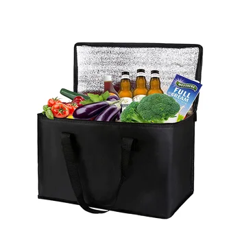 Голяма чанта за обяд Сгъваема изолирана термична пазарска кутия Непропусклива ръчна чанта с държач за напитки, подходяща за работа в училище