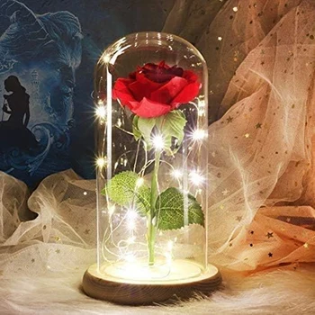 Горещ подарък за Свети Валентин,Завинаги роза в стъклен купол,Подарък за цветя за рожден ден на майката,Изкуствени розови цветя,Вечна роза