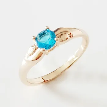Горещи продажба момиче пръстен 585 розово злато цвят бижута класически нова мода кръгла форма светло синьо кубичен циркон жени пръстен