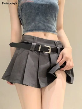 Дамски мини поли Ученичка Европейски Улично облекло A-line деним плисиран All-match дишащ Y2K секси стилен естетически