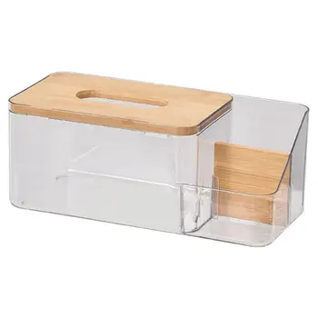 Диспенсер за тъкани Дървен капак Държач за дистанционно управление за кухненска стая Прозрачен контейнер с тъкан за съхранение