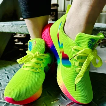 Дишаща мрежа Дамски летни маратонки Меки обувки за подметка Ежедневни вулканизирани обувки Rainbow Heart Дамски дебели пети модни маратонки