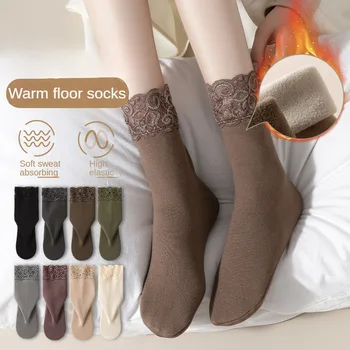 Есен и зима дебели кадифе стая чорапи дантела чорапи жените прости всички съвпадение топла тръба чорапи