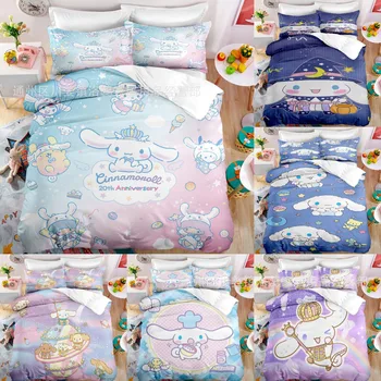 Карикатура спално бельо Комплект от четири части Kuromi Melody Cotton Soft Comfort Комплекти Quilt Cover Bed Sheets Аксесоари за легла Най-добър подарък
