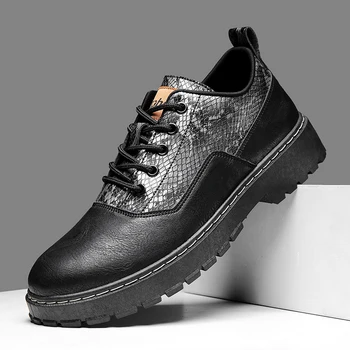 Кожени ежедневни обувки Мъжки дебели обувки на платформа Мъжки черни дантелени обувки Мода Бизнес дантела нагоре Оксфордс Сапатос Хомбрес