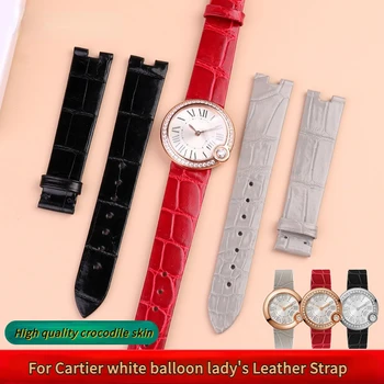 Крокодилска кожа Каишка за часовник от естествена кожа за Cartier бял балон Дамски часовник сив червен 16 * 5 мм сгъваема катарама гривна