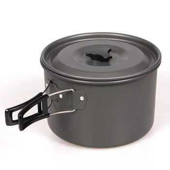 Къмпинг съдове за готвене Комплект алуминиеви незалепващи преносими външни прибори за хранене чайник Pot Cookset Готвене тиган купа за туризъм барбекю пикник