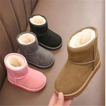 Луксозна марка деца кожени чехли обувка ретро кръгла глава памук бебе момиче момче зима плюшени топли домашни обувки нехлъзгащи детски чехъл