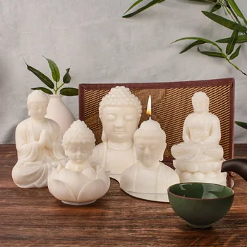 Малкият Буда Свещ Мухъл силикон DIY 3D статуя на Буда Ръчно изработен сапун аромат свещ вземане мазилка мухъл Начало църква декор