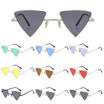 Метална рамка малки хипи слънчеви очила тонирани цветни лещи UV400 защита слънчеви очила за жени & мъже триъгълни очила