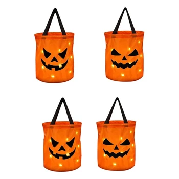 Многократна употреба Хелоуин шнур чанти, кърпа тиква бонбони торбички за парти доставки и подаръци T84E