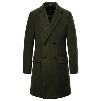Мода Черни мъже Топло тънко вълнено яке Луксозно палто Марка Вълнени смеси Палта Мъже Есен Зима 2021 Нови Плътен цвят Мъже