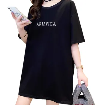 Мода лято памук жени тениска горещо пробиване крило модел печат писма Ariaviga Harajuku черен средно дължина тройници върховете женски