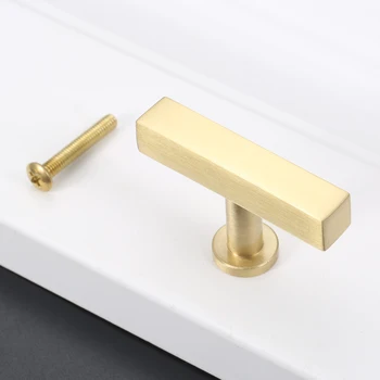 Модерна златна месингова дръжка на шкаф и копче Копчета за чекмеджета от масивен месинг T Bar Спалня Кухненски шкаф Издърпайте мебелна дръжка хардуер