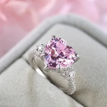 Модни розови сърцевидни сватбени пръстени нокът дизайн прост циркон кристални пръстени за жени бижута аксесоари