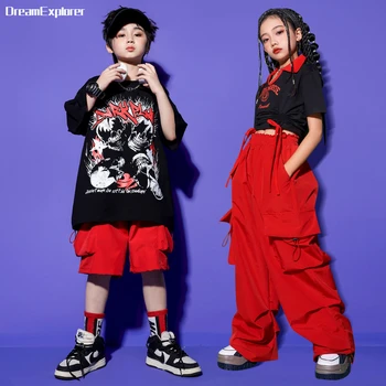 Момичета Хип-хоп поло риза Свободни панталони Момчета печат тениска Street Dance Cago шорти Детски улични облекла Комплекти дрехи Детски джаз костюм