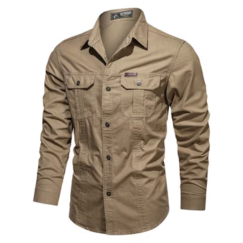 Мъжка марка военна армейска риза 2021 Пролет памук дълъг ръкав мъжки твърди ежедневни ризи плюс размер 6XL Есен Camisa Masculina
