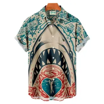 Мъжка океанска акула модел извънгабаритни хавайски ризи лято оригинална модна тема луксозна реколта Dazn Viking Harajuku облекло