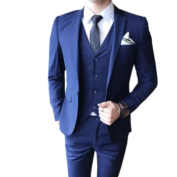 Мъжки костюм 3 части комплект плъзгащи цвят яке панталони жилетка бизнес сватба банкет прост тънък годни блейзъри палто панталони Waisocat