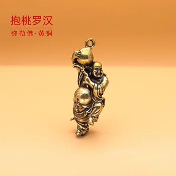 Нов Архат Майтрея Буда с праскови за богатство твърд месинг реколта двойка ключодържател Qixi подарък