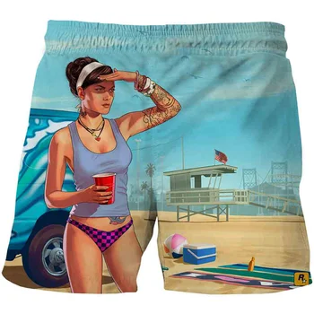 Нов летен 3D GTA5 отпечатани плажни шорти мода къси панталони за мъже деца Cool плувни куфари Унисекс съвет шорти панталони Hombre
