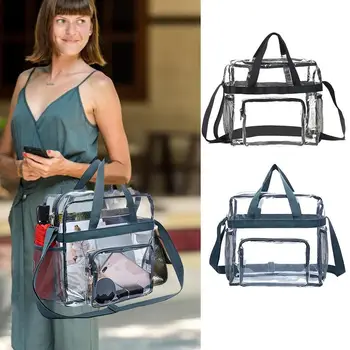 Нова многофункционална пестяща пространство прозрачна пазарска чанта с голям капацитет и джобове с цип за съхранение с цел пазаруване