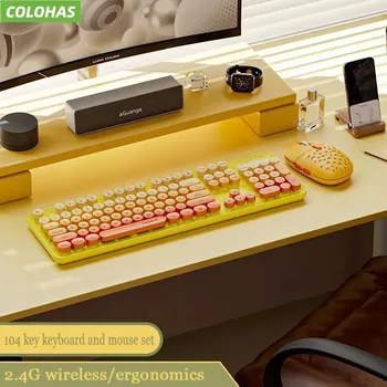 Нова реколта пънк гейминг клавиатура 2.4G безжична USB гейминг клавиатура и мишка комплект ергономични сладък клавиатура геймър аксесоари