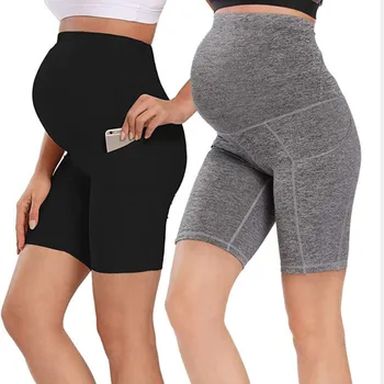 Нови случайни дамски майчинство гамаши с джобове шорти силно ликра бременност йога панталони активно износване тренировка Leggins черно