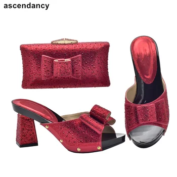 Ново пристигане червен цвят съвпадение обувки и чанта комплект италиански съвпадение обувки и чанта комплект за сватбено парти обувки и чанти за жени