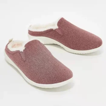 Обувки за жени 2023 Гореща продажба Зимни топли дамски чехли плътен цвят кръгли пръсти затворени пръсти стадо с нисък ток Zapatillas De Mujer