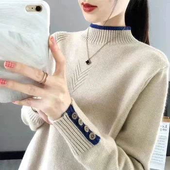 Основни жени Водолазка пуловери корейски версия нов плетен пуловер есен зима върховете тънък жени пуловер джъмпер мек топло дръпнете